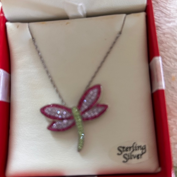 Kaleidoscope - Pink and Lime Dragonfly Pendant Necklace with Sparkle Accents - Picture 2 of 6